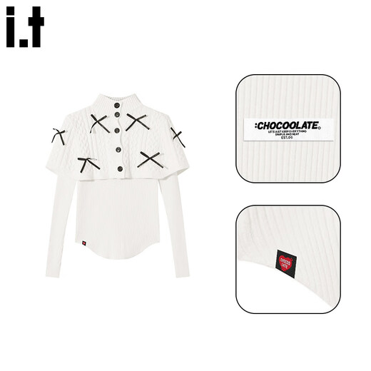 CHOCOOLATE it women's apricot bow cape shawl design sweater for women spring new slim knitted sweater for women red one size