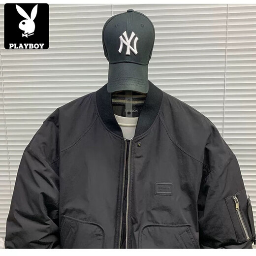 Playboy (PLAYBOY) Американская ретро 90 Спецодежда на белом утином пуху Летная куртка Пуховик Зимняя свободная короткая бейсбольная куртка Мужская хаки 90 Белый утиный пух M 100-120Jin Jin равен 0,5 кг