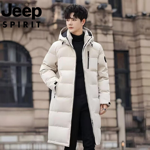 JEEP吉普国际品牌中长款羽绒服男士2025冬季新款情侣连帽保暖休闲外套 黑色 M 80-115斤可穿