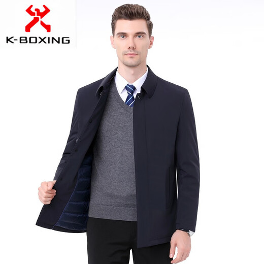 KBXNG Jinba Winter New Down Jacket Men's Middle-aged and Elderly Business Mid-Length Men's Jacket Dad's Casual Lapel Feather 2088 Dark Green M 170/88A ( )