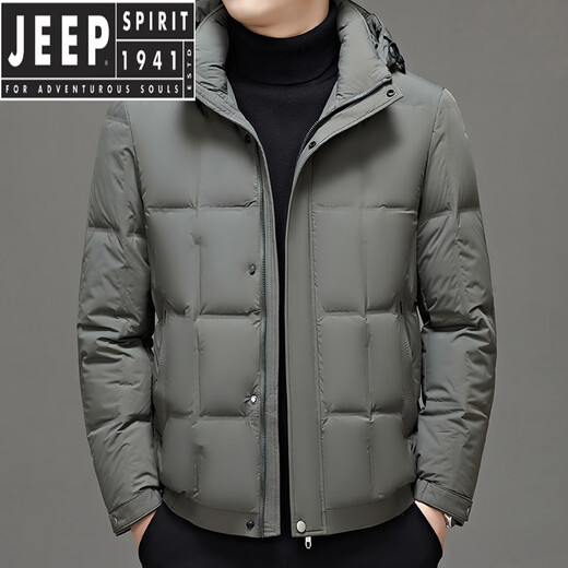 JEEP SPIRIT short down jacket men's hooded winter new thickened warm white duck down bread coat winter jacket black 2XL 185
