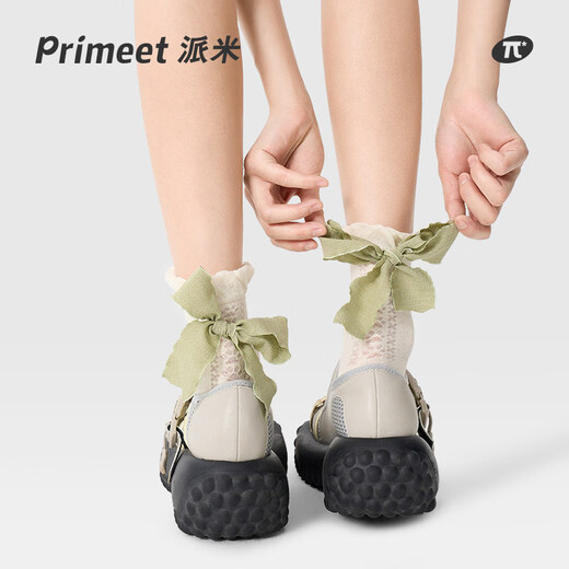 Pami PRIMEET/Pami bow socks women's summer thin mid-calf socks mint mambo miu series boneless pile socks D set-pack 3 pairs one size fits all (suitable for sizes 36-39)