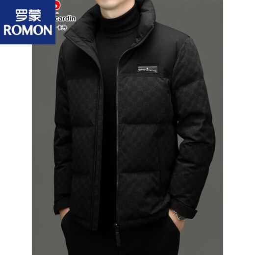 罗蒙（ROMON）冬季新品90%白鸭绒加厚羽绒服男中青年浪漫绅士迷彩外套 黑色(8003款) M 170【适合100-125斤穿】
