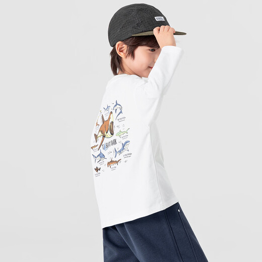 Duojia boys' T-shirts, spring and autumn, handsome casual printed children's cotton tops, medium and large children's fashionable versatile round neck long sleeves