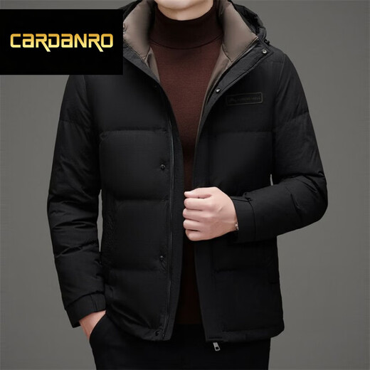 CARDANRO奢侈品牌高端中长款羽绒服男士冬季中老年加厚爸爸老人冬装外套 黑色 L 175