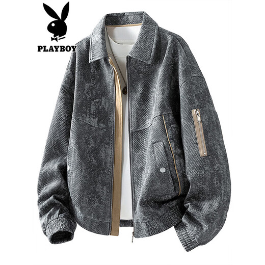 Playboy (PLAYBOY) spring new men's zipper work jacket American structure handsome loose jacket dark blue M recommended 100-120Jin Jin equals 0.5 kg