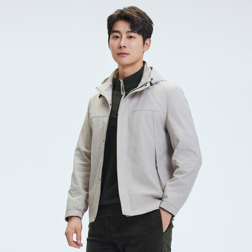 圣得西【门店同款】2025年冬季男款风衣连帽拉链保暖标准版型外套 卡其色 L (170/88A)