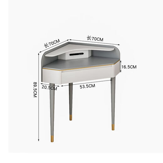 First painted corner dressing table integrated cabinet bedroom light luxury triangle dressing table dressing table led light small apartment storage furniture 0.6 meters dressing table (free makeup stool)