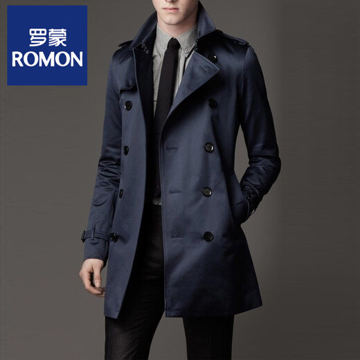 ROMON весенне-осенняя деловая тонкая ветровка, новая корейская мода, повседневная мужская британская молодежная куртка средней длины, популярная темно-синяя S 165/80A
