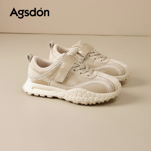 Augushiden thick-soled moral training shoes for women spring new retro versatile stitching tall and thin convenient Velcro casual sports shoes P161060 apricot 35