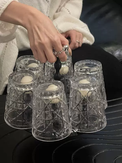 Yusenyi Bow Rotating Glass Cup Holder Water Cup Set Home High Temperature Resistant 2023 New Light Luxury Transparent Juice Cup 6 Cups with Rotating Cup Holder Cream Silver