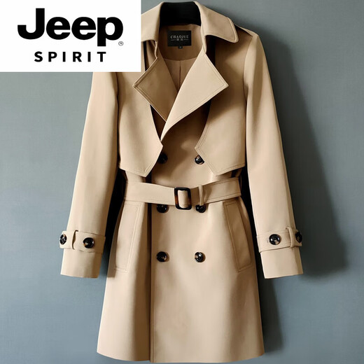 JEEP SPIRIT autumn new windbreaker jacket men's double row British style coat young and middle-aged business loose casual men's black L