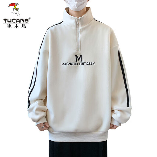 Woodpecker (TUCANO) new velvet thickened sweatshirt for boys middle and high school students half turtleneck bottoming shirt for teenagers and older children autumn and winter men's wear 10710-R685 apricot velvet thickened XL 120-135Jin Jin is equal to about 0.5 kg