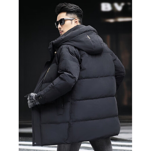 JEEP SPIRIT Jeep Business Гусиный пуховик мужской средней длины, утепленная теплая зима 2025, новая зимняя куртка, мода 8825, черный, 2XL 185