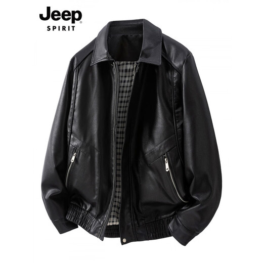 JEEP SPIRIT high-end autumn and winter American retro leather jacket men's trendy brand lapel 2025 new brown black boys' leather jacket brown M (90-110Jin Jin equals 0.5 kg)