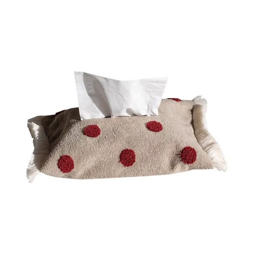 Yongfan original polka dot tassel tissue box paper storage bag bedside living room coffee table fabric decoration paper box secondhand high quality tissue set red polka dot tassel 16x23cm