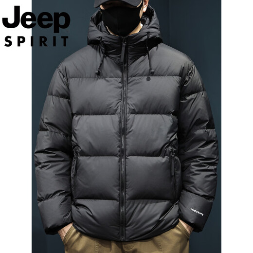 JEEP Jeep International Brand 2025 Новый пуховик мужской зимний с капюшоном Короткий повседневный свободный пуховик Carbon Grey Теплый пуховик L 125-145Jin Jin равен 0,5 кг