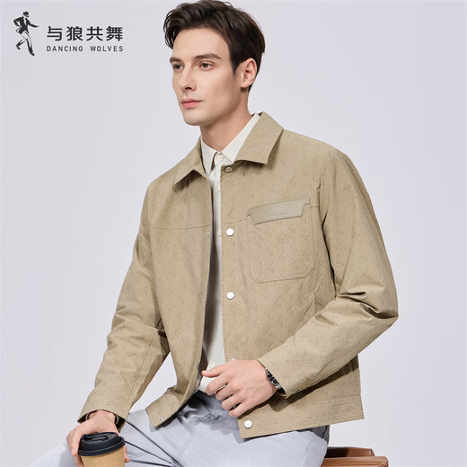 Dances with Wolves Old Money Style Lapel Jacket Men's Old Flower Printed Commuting Casual Easy-Care Jacket 701 Khaki S