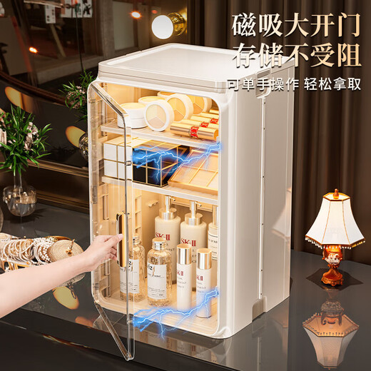 Mei Zhuo Fu cosmetics storage box desktop lipstick powder dust-proof storage rack large capacity perfume skin care dressing table storage box combination pack cream white large + small
