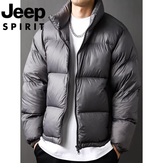 JEEP Jeep International Brand Glossy Down Jacket Men's Winter Stand Collar Loose Casual Sports Bakery Warm Jacket Black L