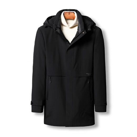 利郎（LILANZ）新款男士羽绒服中长款高端品牌可水洗冬季新款加厚鸭绒上衣服 黑色 【90白鸭绒可脱卸帽+内胆】 M 170 适合体重(100-120斤)