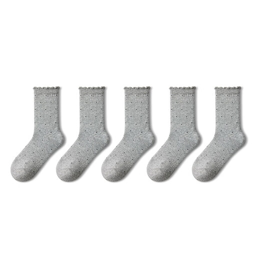 Pami gray lace polka dot socks for women spring and autumn 2025 new mid-calf socks miu series cute pile socks long socks 5 light gray one size fits all (suitable for sizes 36-39)