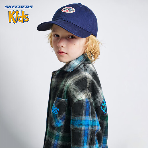 Skechers children's clothing boys' shirt winter style plaid top for middle and large children, lake blue 130