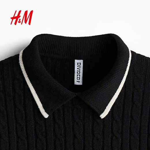 H&M 2026 Spring New Women's Collar Cable Knit Top 1329592 Black XS 155/80