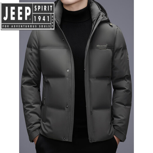 JEEP SPIRIT2025 winter hooded short down jacket for middle-aged men, casual, velvet, thickened, warm, winter, cold-proof jacket, versatile, black 2XL 185