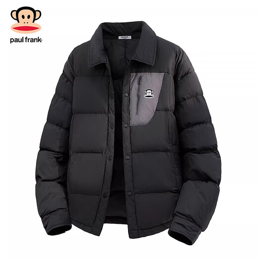 大嘴猴（paul frank）日系简约休闲羽绒服男士2026年春季新款宽松保暖防寒时尚百搭上衣 黑色 【90%白鸭绒】 M 【建议90-125斤】