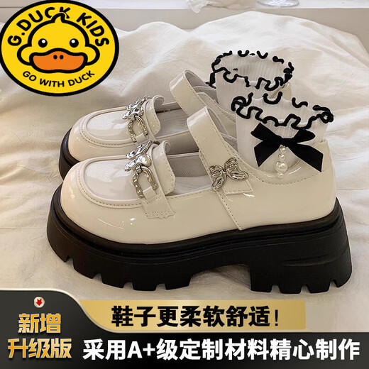 G.duck girls' small leather shoes 2025 new spring and autumn children's black princess shoes soft sole Mary Jane high-heeled shoes students black 34 inner length about 21cm