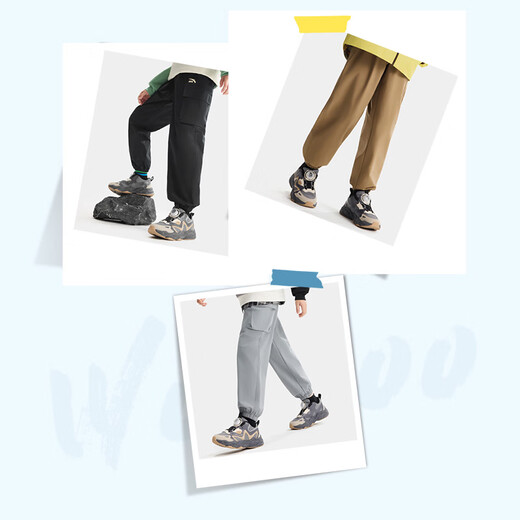 ANTA (ANTA) children's pants boys' sports trousers 26 spring outdoor bio-based water-repellent large pocket overalls basic black-4 120
