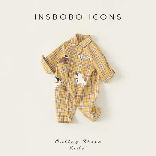 INSBOBO baby clothes 2026 spring and autumn new baby boy onesies baby wraps and rompers spring clothes yellow grid 66cm