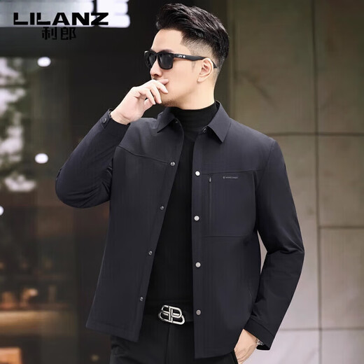 利郎（LILANZ）男士短款羽绒服翻领商务休闲黑色保暖男外套冬季轻薄爸爸装 深蓝色 4XL 195 建议185-190斤