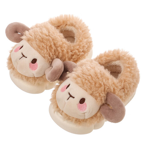 2025 New Children's Warm Plush Cotton Slippers Pink (Heel Included) Size 32 33 (Inside Shoe Length 19CM Suitable for Feet Length 18CM)