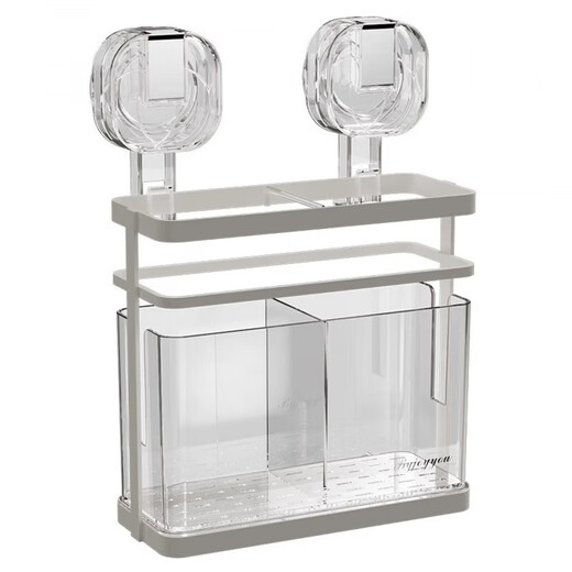 KDISV German suction cup chopstick barrel high-end wall-mounted kitchen shelf household punch-free chopstick storage box drain chopsticks high permeability gray suction cup double barrel chopsticks change positions at will drain function | simple style