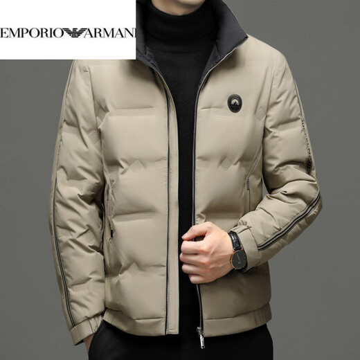EMPORIO ARMANI Armani autumn and winter down jacket men's white duck down thickened long-sleeved high-end stand-up collar lightweight warm jacket khaki 3XL 190