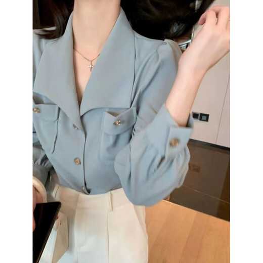 Playboy (PLAYBOY) 2026 French style shirt chiffon shirt new long-sleeved design niche autumn chic top official flagship off-white S 80-95Jin Jin equals 0.5 kg