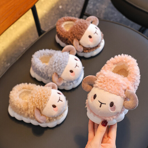 2025 New Children's Warm Plush Cotton Slippers Pink (Heel Included) Size 32 33 (Inside Shoe Length 19CM Suitable for Feet Length 18CM)