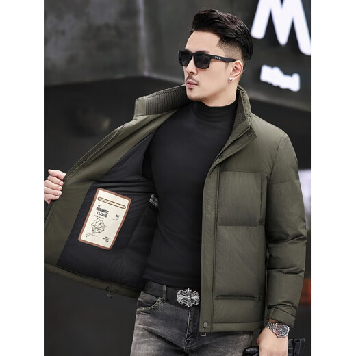 JEEP SPIRIT Jeep Fashion Stand Collar Down Jacket Men's 2026 Winter New Middle-aged Business Short Warm and Coldproof Jacket Trend B65 Gray Green 2XL 185 Recommended 150-170Jin Jin is equal to 0.5 kg
