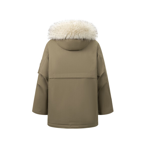 GROUND ZERO work style fur collar hooded design 90 white goose down couple style down jacket brown M