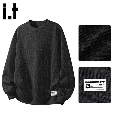 CHOCOOLATEit American plaid pullover sweatshirt for men spring and autumn new loose round neck top black regular 2XL