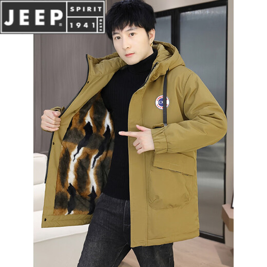 JEEP SPIRIT parka men's winter jacket plus velvet and thickening mid-length windproof jacket trendy winter warm cotton jacket for men 2801 black plus velvet and thickening M 90-110Jin Jin is equal to 0.5 kg