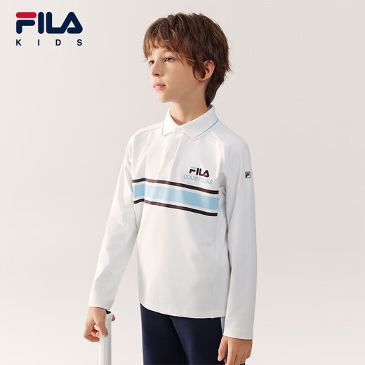 FILA antibacterial function FILA children's clothing long-sleeved 2026 spring new men's and older children's POLO shirts Jade White-WT 170
