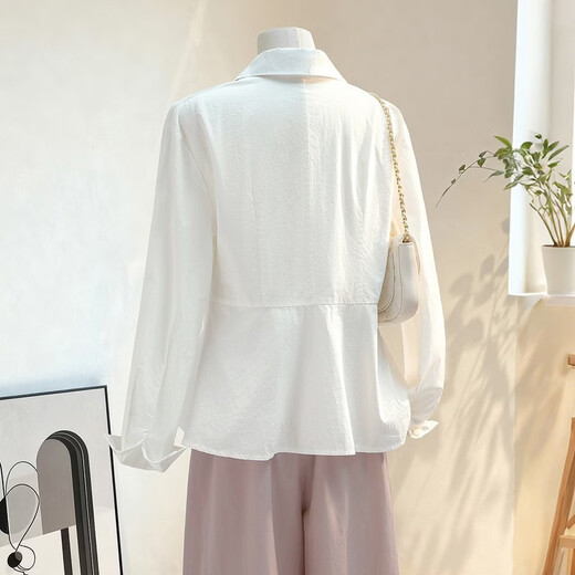 Sibaishe niche design waist shirt for women 2026 spring new fashion solid color lapel long-sleeved shirt