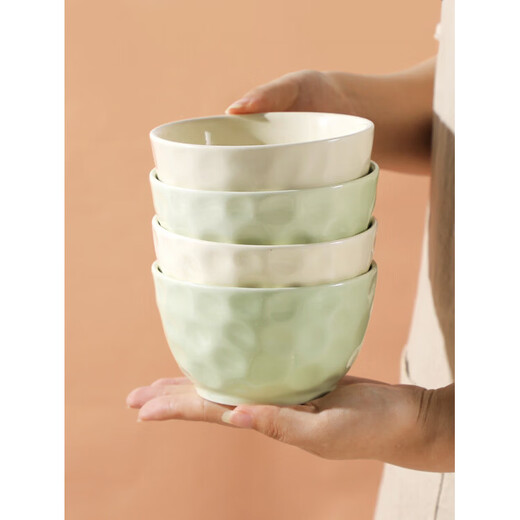 Tuojin bowl household ceramic rice bowl tableware soup bowl instant noodle bowl household stone pattern creative personality 2025 new bowl 4.75-inch stone pattern milky white bowl 4 pieces can be put into the disinfection cabinet