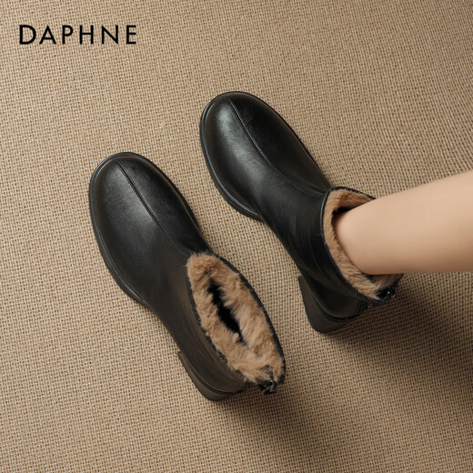 Daphne French High Heel Short Boots Women's Winter Velvet Thickened Snow Boots 2025 New Black Martin Slim Boots Black 35