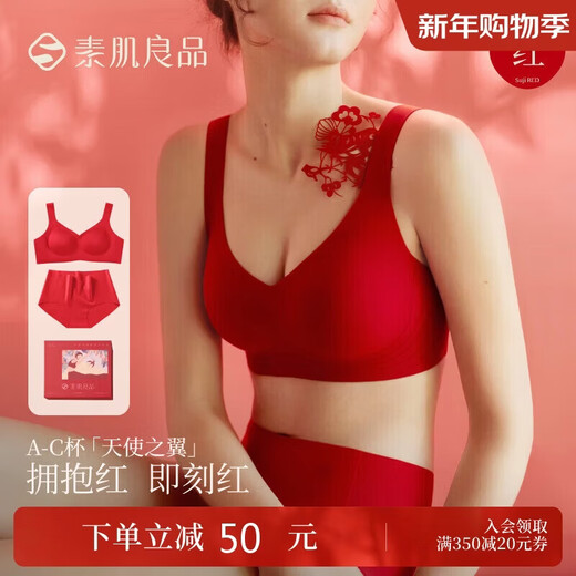 Sujiliangpin Angel Wings Inclusive Jelly Strip Underwear New Year Red Gift Box Zodiac Year Red Bra Panties Bra Set