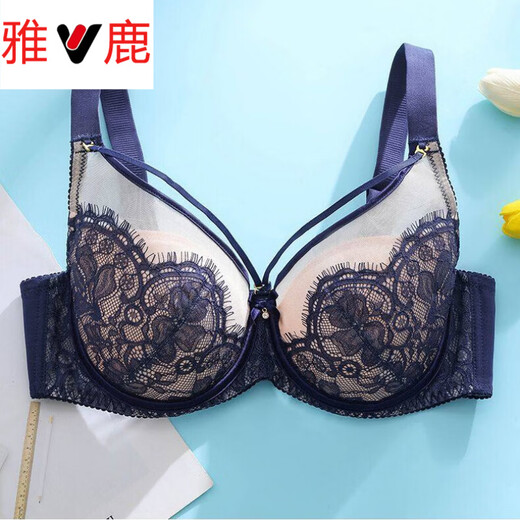 Yalu sexy lace soft steel ring bra push-up breast lift anti-sagging adjustable breast-shrinking anti-expansion bra black skin 105C 46