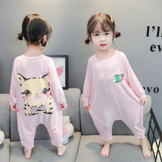 Disney (Disney) Children's Summer One-piece Pajamas Modal 1 Long Sleeve 3-year-old baby Summer Air Conditioning Suit Sleeping Bag Girls Home Clothing Pink 2 [Trendy Children Radish Rabbit One-piece] 110 Recommended height 100-110